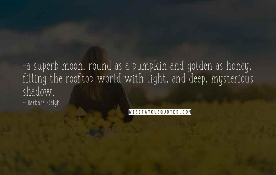 Barbara Sleigh Quotes: -a superb moon, round as a pumpkin and golden as honey, filling the rooftop world with light, and deep, mysterious shadow.