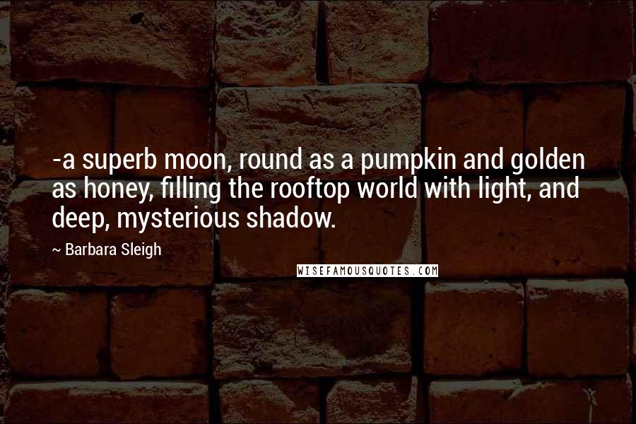 Barbara Sleigh Quotes: -a superb moon, round as a pumpkin and golden as honey, filling the rooftop world with light, and deep, mysterious shadow.