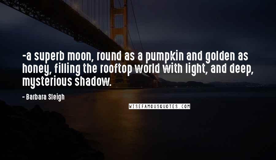 Barbara Sleigh Quotes: -a superb moon, round as a pumpkin and golden as honey, filling the rooftop world with light, and deep, mysterious shadow.