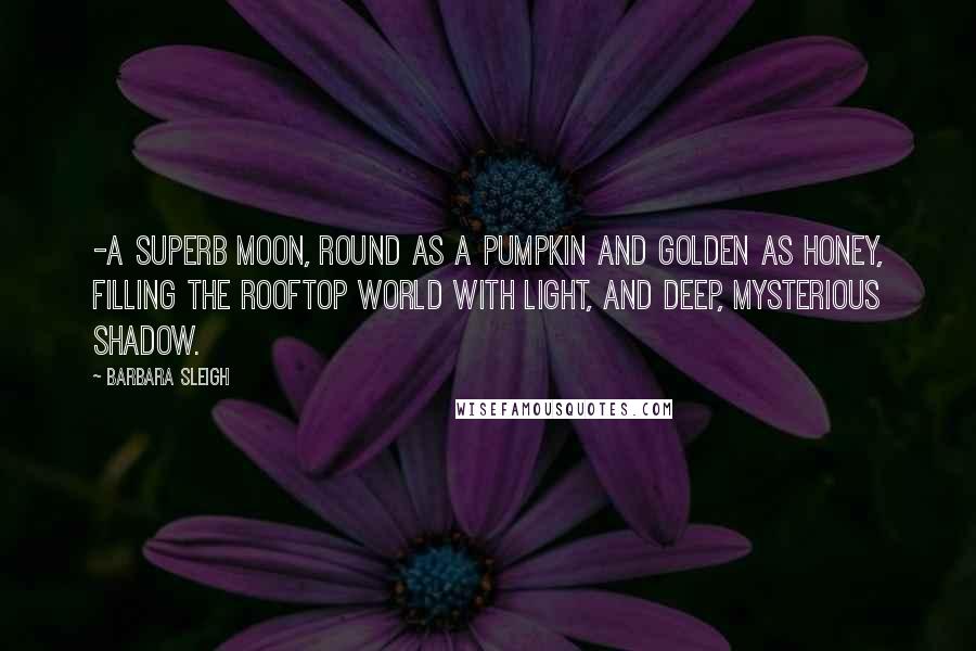 Barbara Sleigh Quotes: -a superb moon, round as a pumpkin and golden as honey, filling the rooftop world with light, and deep, mysterious shadow.