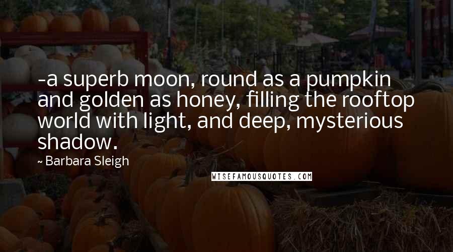 Barbara Sleigh Quotes: -a superb moon, round as a pumpkin and golden as honey, filling the rooftop world with light, and deep, mysterious shadow.