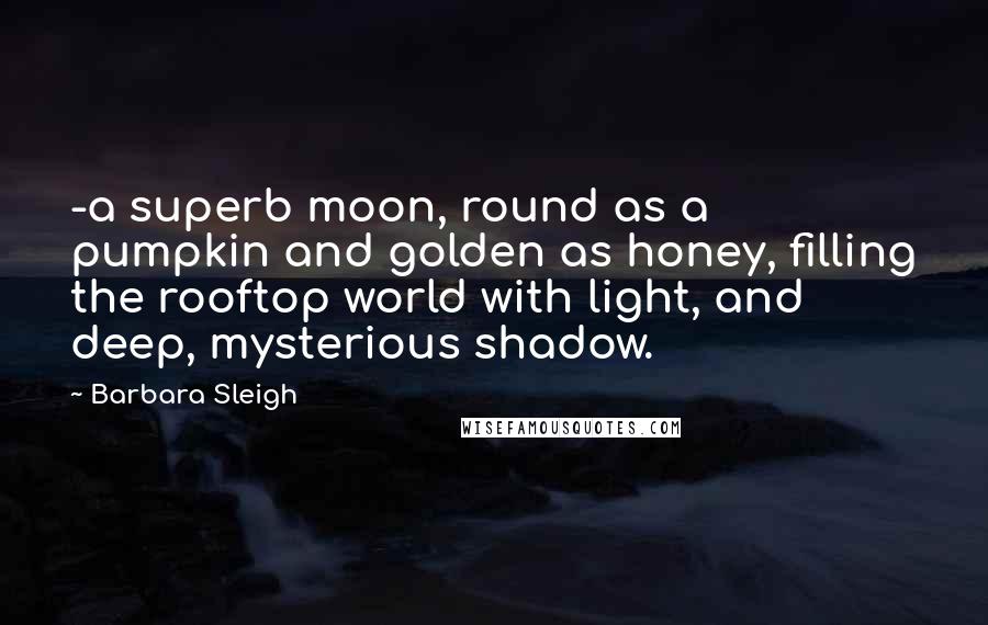 Barbara Sleigh Quotes: -a superb moon, round as a pumpkin and golden as honey, filling the rooftop world with light, and deep, mysterious shadow.