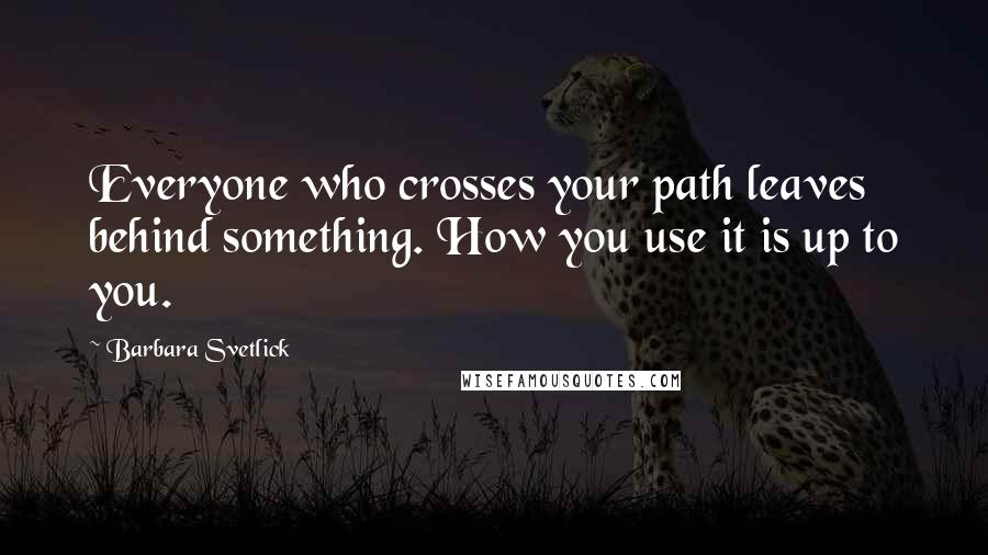 Barbara Svetlick Quotes: Everyone who crosses your path leaves behind something. How you use it is up to you.