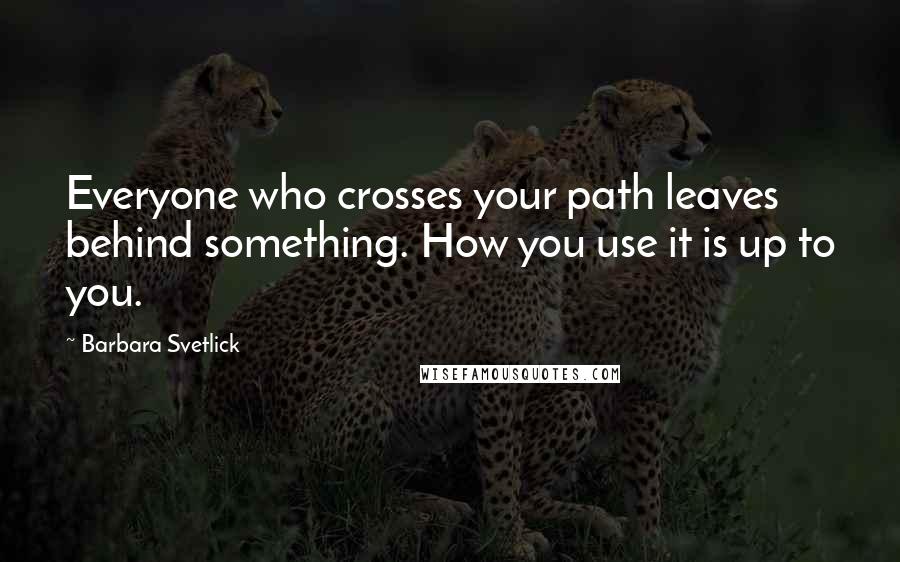 Barbara Svetlick Quotes: Everyone who crosses your path leaves behind something. How you use it is up to you.