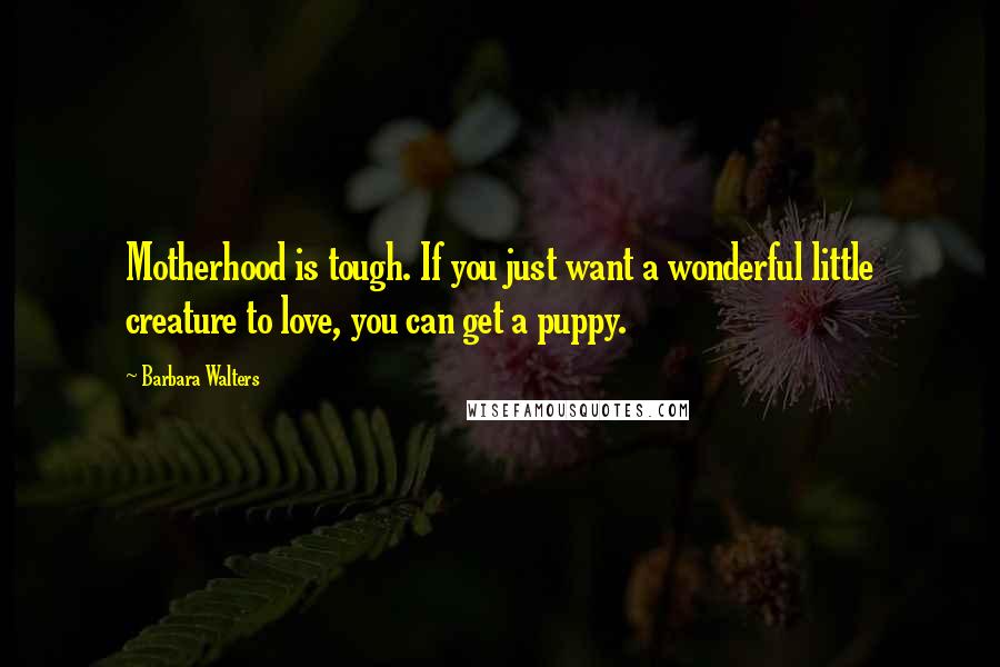 Barbara Walters Quotes: Motherhood is tough. If you just want a wonderful little creature to love, you can get a puppy.
