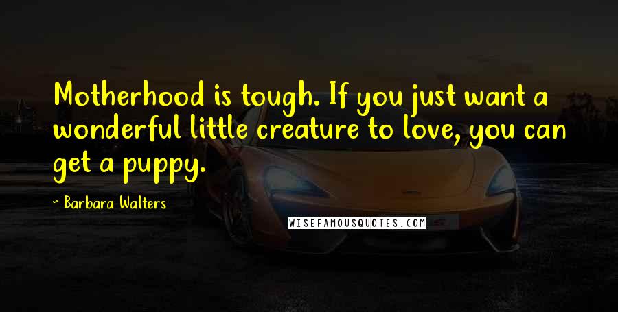 Barbara Walters Quotes: Motherhood is tough. If you just want a wonderful little creature to love, you can get a puppy.