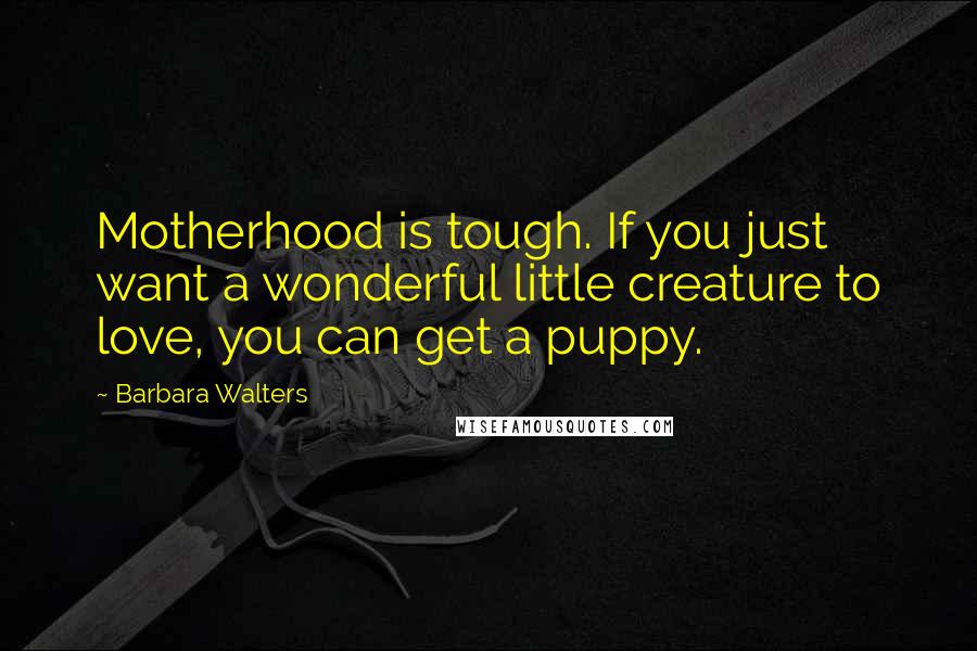 Barbara Walters Quotes: Motherhood is tough. If you just want a wonderful little creature to love, you can get a puppy.