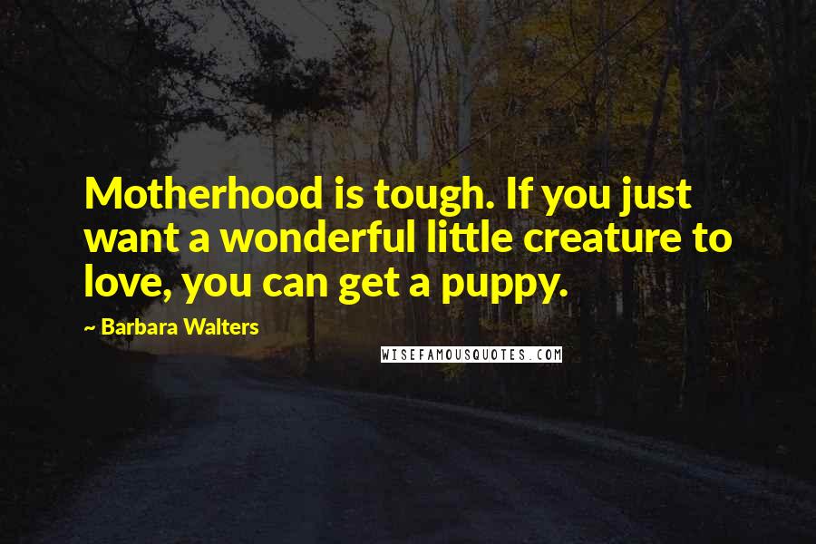 Barbara Walters Quotes: Motherhood is tough. If you just want a wonderful little creature to love, you can get a puppy.