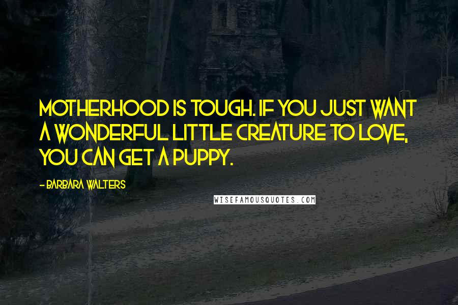 Barbara Walters Quotes: Motherhood is tough. If you just want a wonderful little creature to love, you can get a puppy.