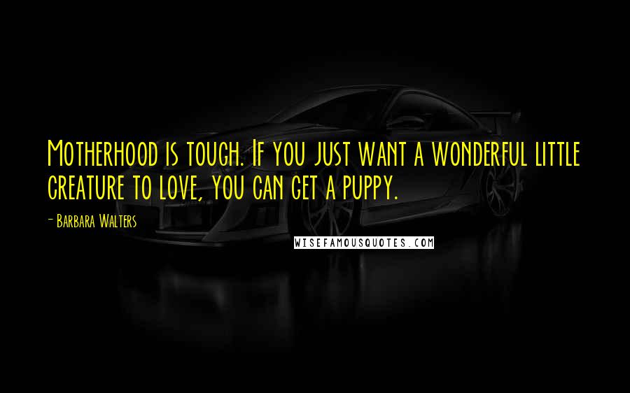 Barbara Walters Quotes: Motherhood is tough. If you just want a wonderful little creature to love, you can get a puppy.