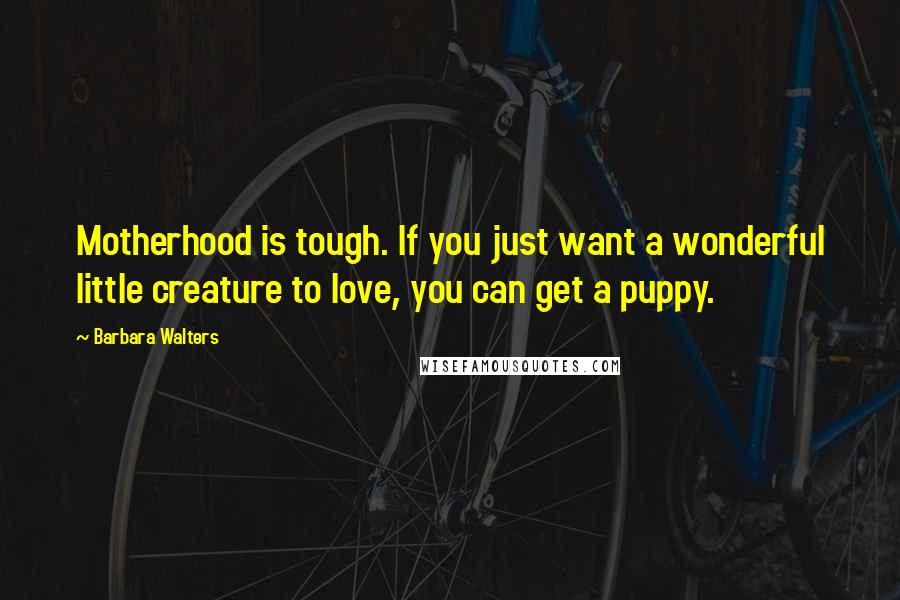Barbara Walters Quotes: Motherhood is tough. If you just want a wonderful little creature to love, you can get a puppy.