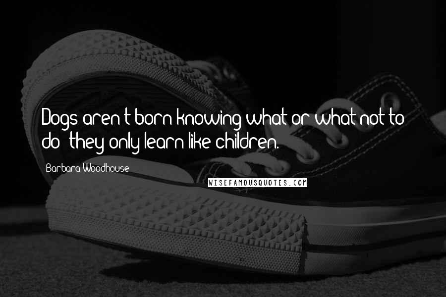 Barbara Woodhouse Quotes: Dogs aren't born knowing what or what not to do; they only learn like children.