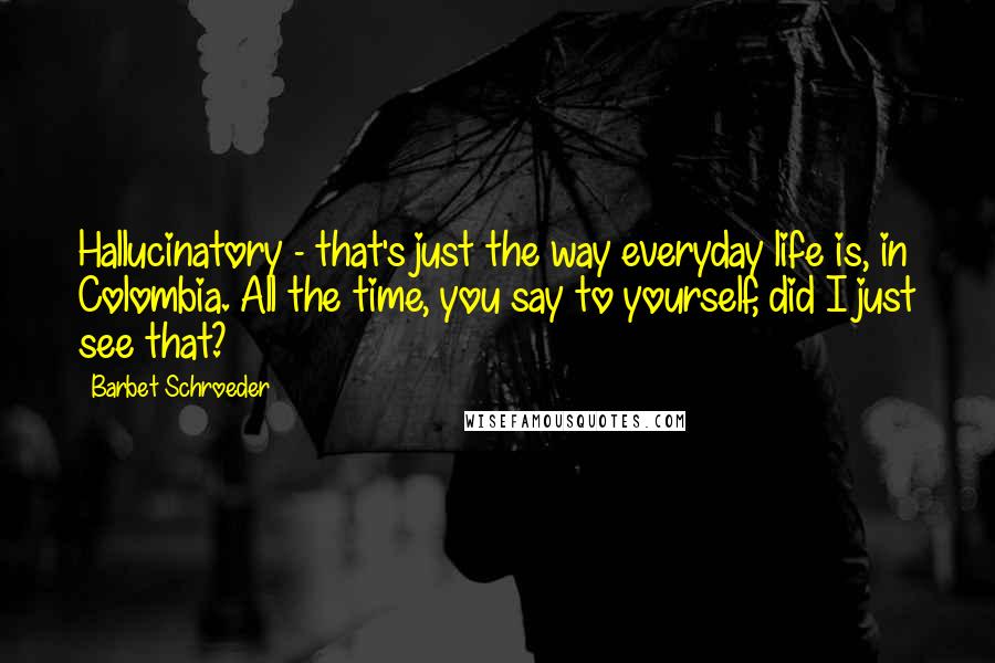 Barbet Schroeder Quotes: Hallucinatory - that's just the way everyday life is, in Colombia. All the time, you say to yourself, did I just see that?