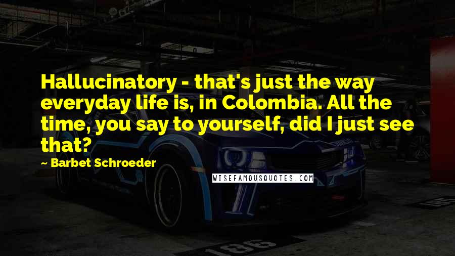 Barbet Schroeder Quotes: Hallucinatory - that's just the way everyday life is, in Colombia. All the time, you say to yourself, did I just see that?