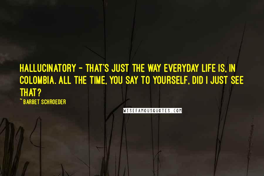 Barbet Schroeder Quotes: Hallucinatory - that's just the way everyday life is, in Colombia. All the time, you say to yourself, did I just see that?