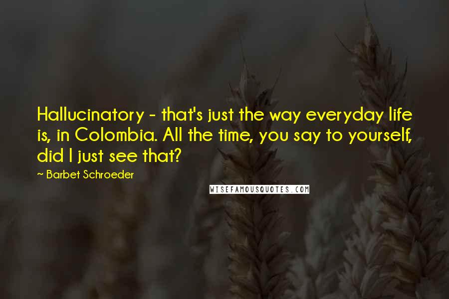 Barbet Schroeder Quotes: Hallucinatory - that's just the way everyday life is, in Colombia. All the time, you say to yourself, did I just see that?
