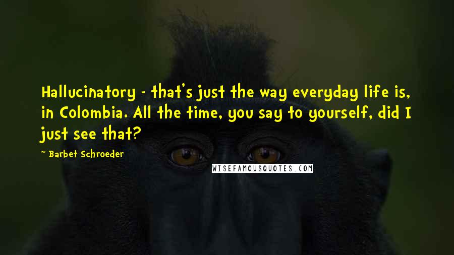 Barbet Schroeder Quotes: Hallucinatory - that's just the way everyday life is, in Colombia. All the time, you say to yourself, did I just see that?