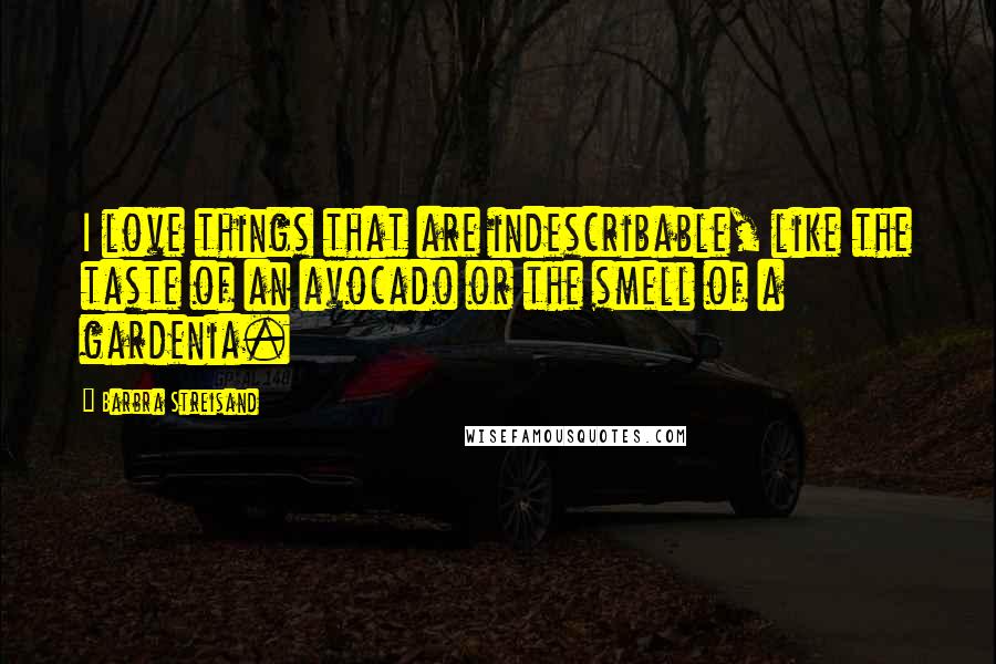 Barbra Streisand Quotes: I love things that are indescribable, like the taste of an avocado or the smell of a gardenia.