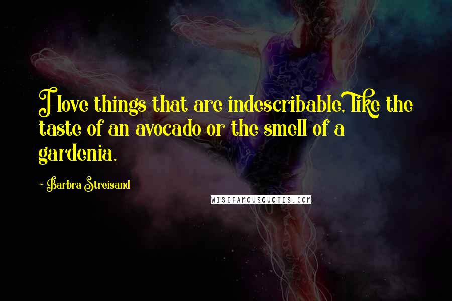 Barbra Streisand Quotes: I love things that are indescribable, like the taste of an avocado or the smell of a gardenia.