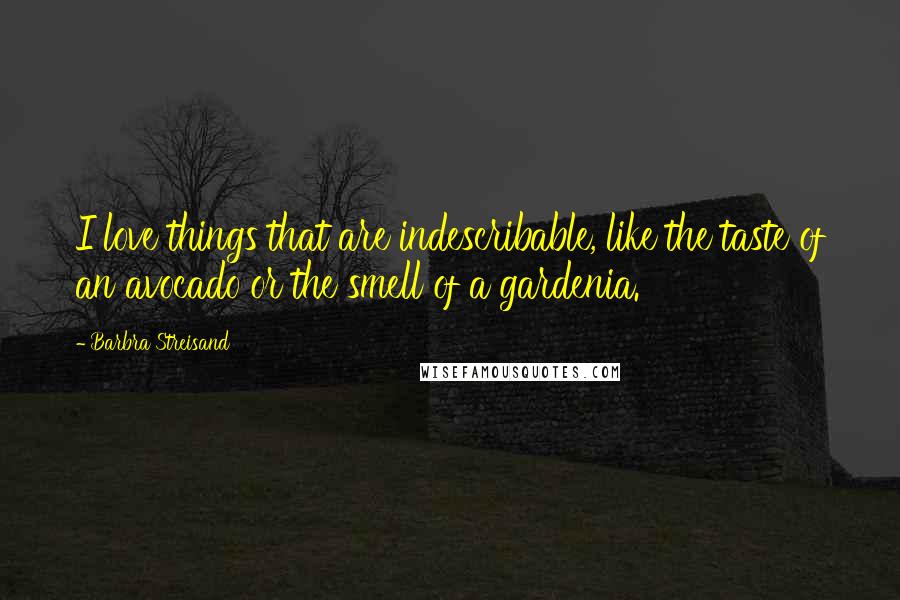 Barbra Streisand Quotes: I love things that are indescribable, like the taste of an avocado or the smell of a gardenia.