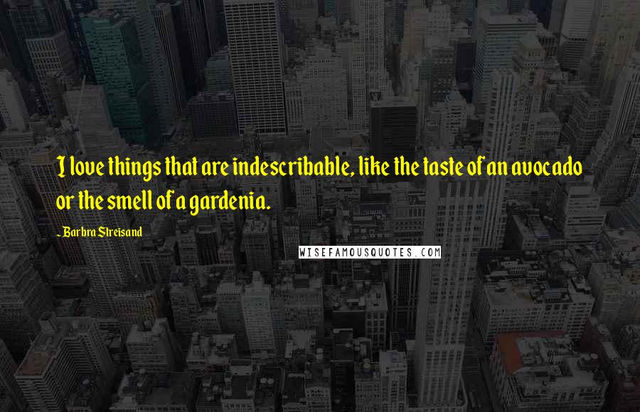 Barbra Streisand Quotes: I love things that are indescribable, like the taste of an avocado or the smell of a gardenia.