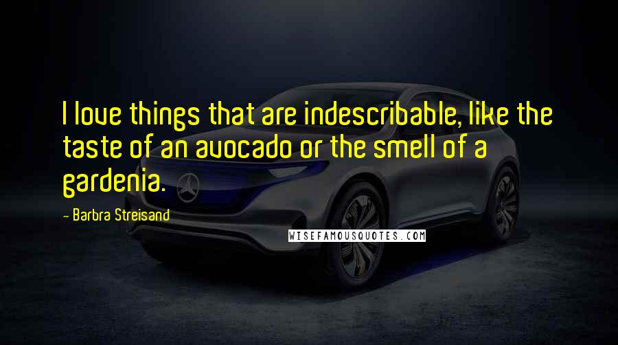 Barbra Streisand Quotes: I love things that are indescribable, like the taste of an avocado or the smell of a gardenia.