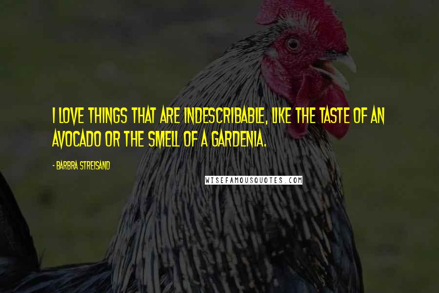 Barbra Streisand Quotes: I love things that are indescribable, like the taste of an avocado or the smell of a gardenia.