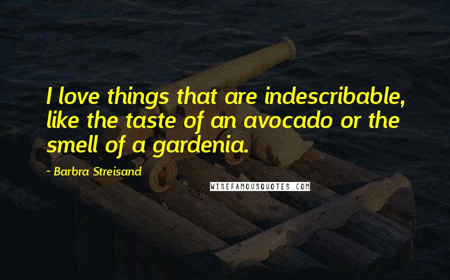 Barbra Streisand Quotes: I love things that are indescribable, like the taste of an avocado or the smell of a gardenia.