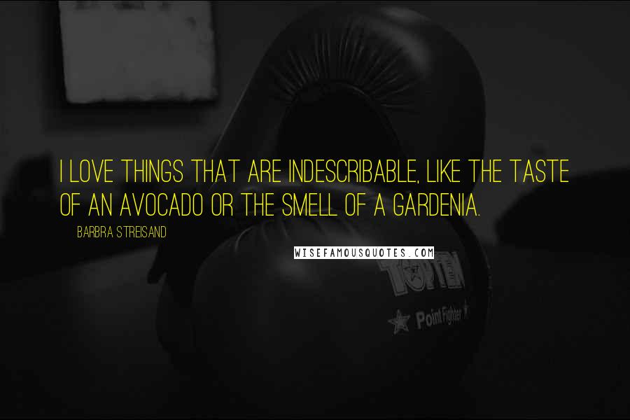 Barbra Streisand Quotes: I love things that are indescribable, like the taste of an avocado or the smell of a gardenia.