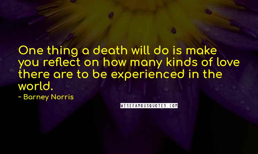 Barney Norris Quotes: One thing a death will do is make you reflect on how many kinds of love there are to be experienced in the world.