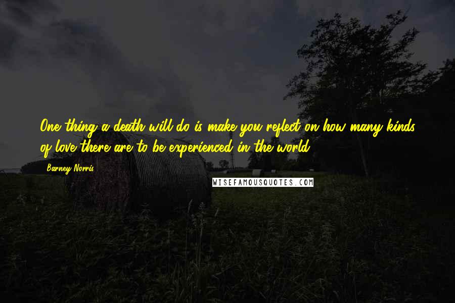 Barney Norris Quotes: One thing a death will do is make you reflect on how many kinds of love there are to be experienced in the world.