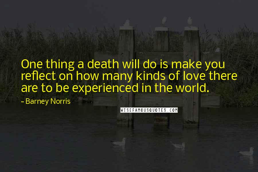 Barney Norris Quotes: One thing a death will do is make you reflect on how many kinds of love there are to be experienced in the world.