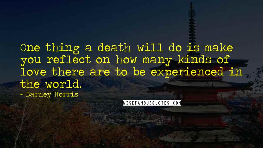 Barney Norris Quotes: One thing a death will do is make you reflect on how many kinds of love there are to be experienced in the world.