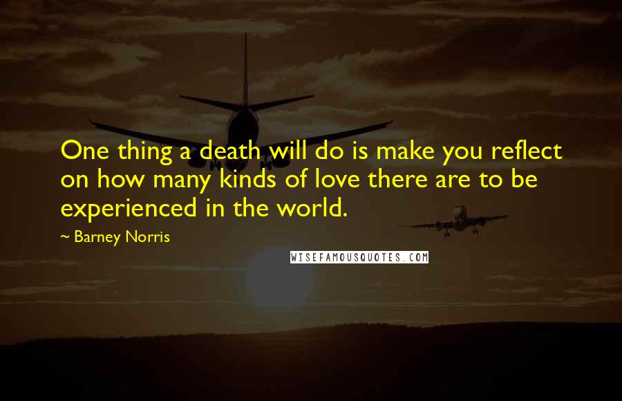 Barney Norris Quotes: One thing a death will do is make you reflect on how many kinds of love there are to be experienced in the world.