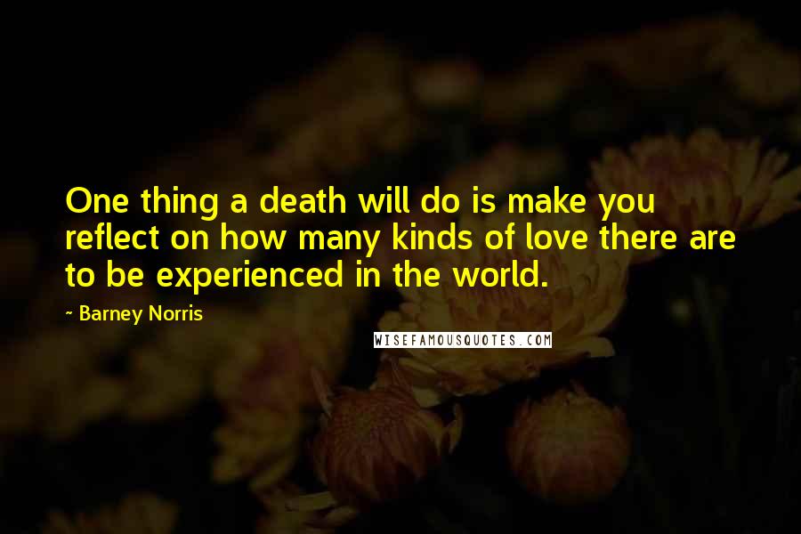 Barney Norris Quotes: One thing a death will do is make you reflect on how many kinds of love there are to be experienced in the world.