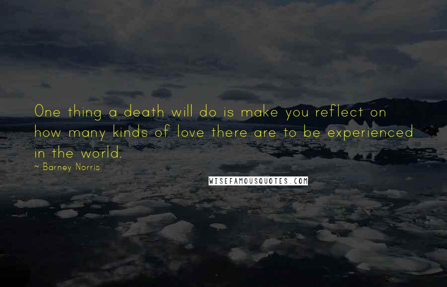 Barney Norris Quotes: One thing a death will do is make you reflect on how many kinds of love there are to be experienced in the world.