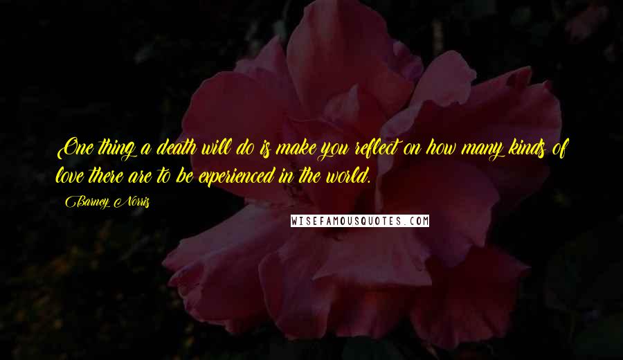 Barney Norris Quotes: One thing a death will do is make you reflect on how many kinds of love there are to be experienced in the world.
