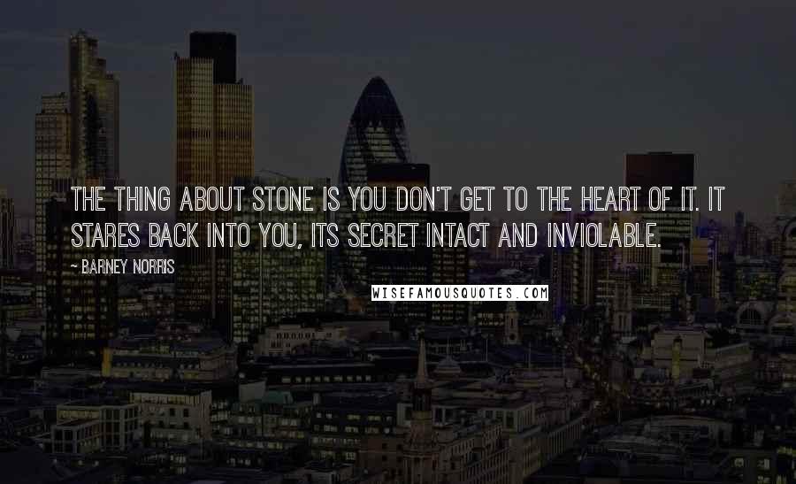 Barney Norris Quotes: The thing about stone is you don't get to the heart of it. It stares back into you, its secret intact and inviolable.