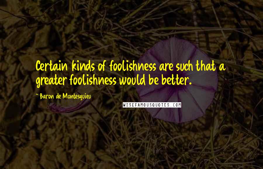 Baron De Montesquieu Quotes: Certain kinds of foolishness are such that a greater foolishness would be better.