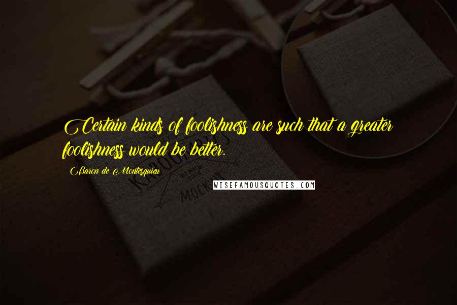 Baron De Montesquieu Quotes: Certain kinds of foolishness are such that a greater foolishness would be better.