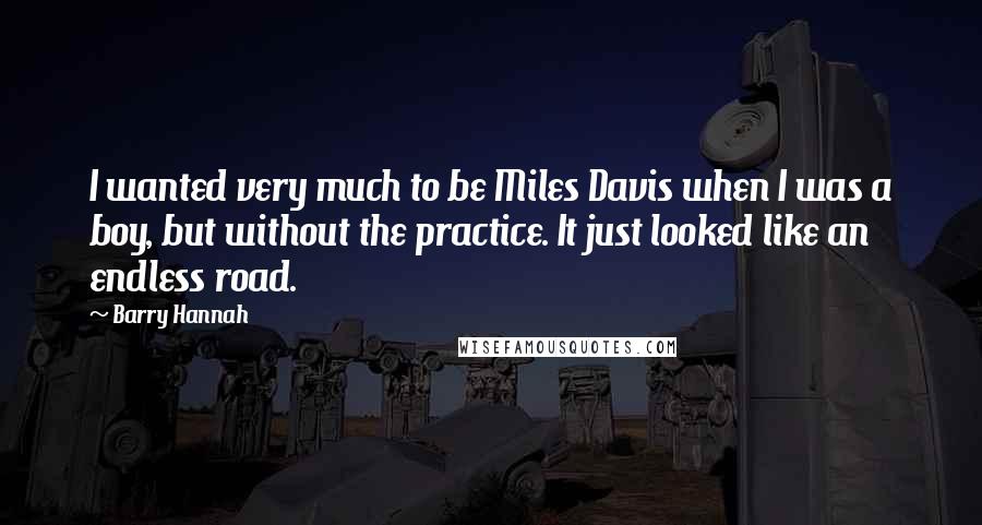 Barry Hannah Quotes: I wanted very much to be Miles Davis when I was a boy, but without the practice. It just looked like an endless road.