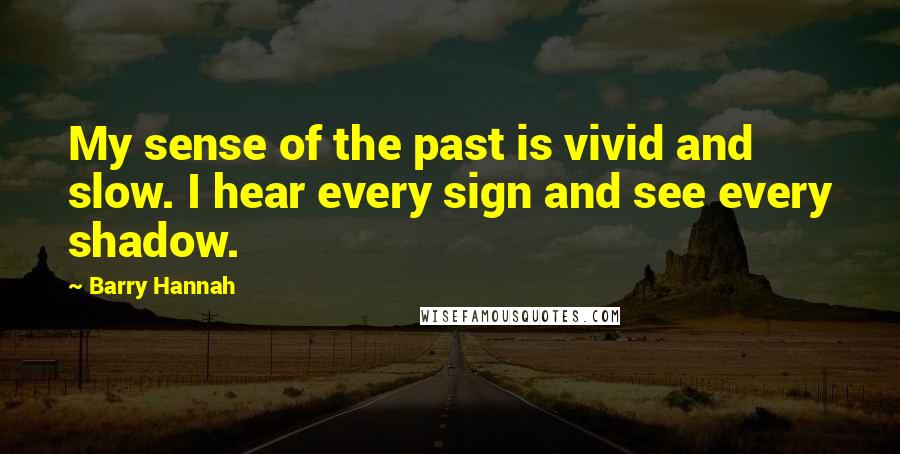 Barry Hannah Quotes: My sense of the past is vivid and slow. I hear every sign and see every shadow.