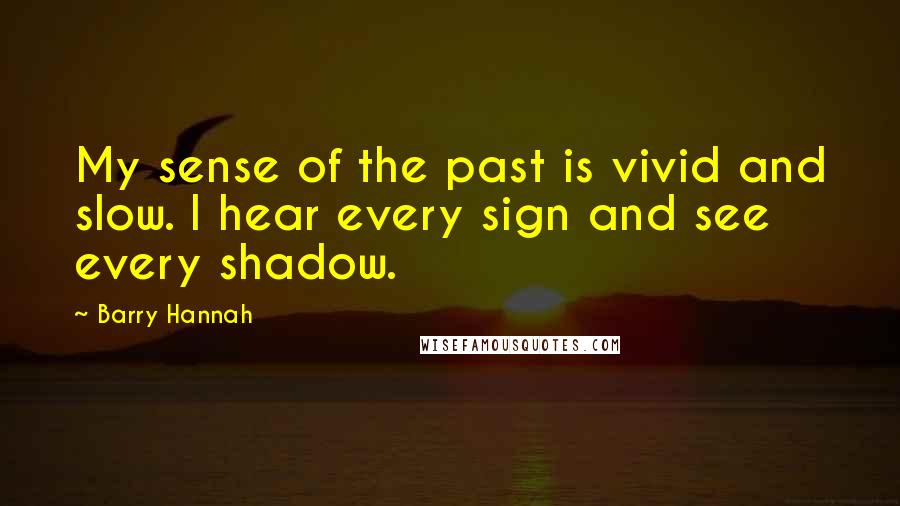 Barry Hannah Quotes: My sense of the past is vivid and slow. I hear every sign and see every shadow.