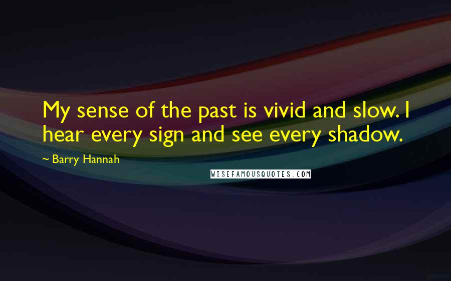 Barry Hannah Quotes: My sense of the past is vivid and slow. I hear every sign and see every shadow.