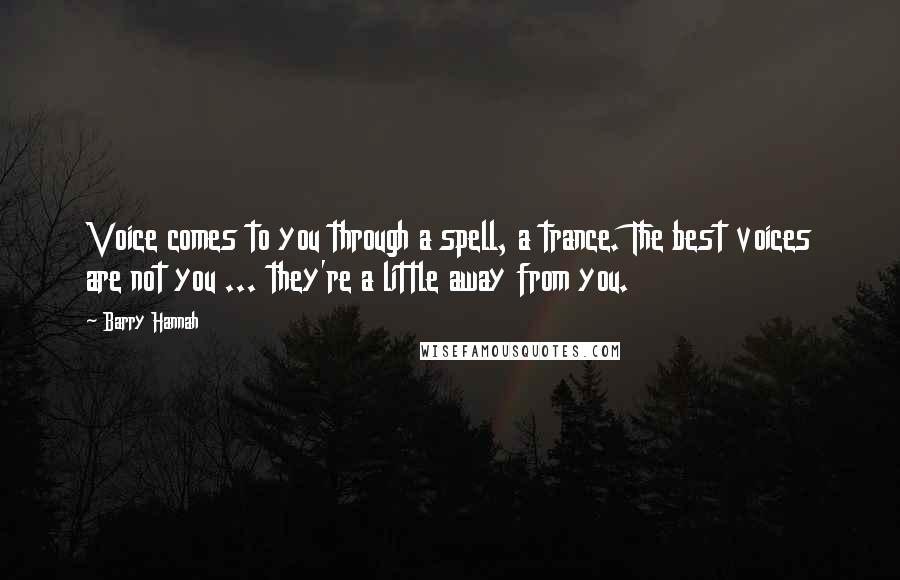 Barry Hannah Quotes: Voice comes to you through a spell, a trance. The best voices are not you ... they're a little away from you.