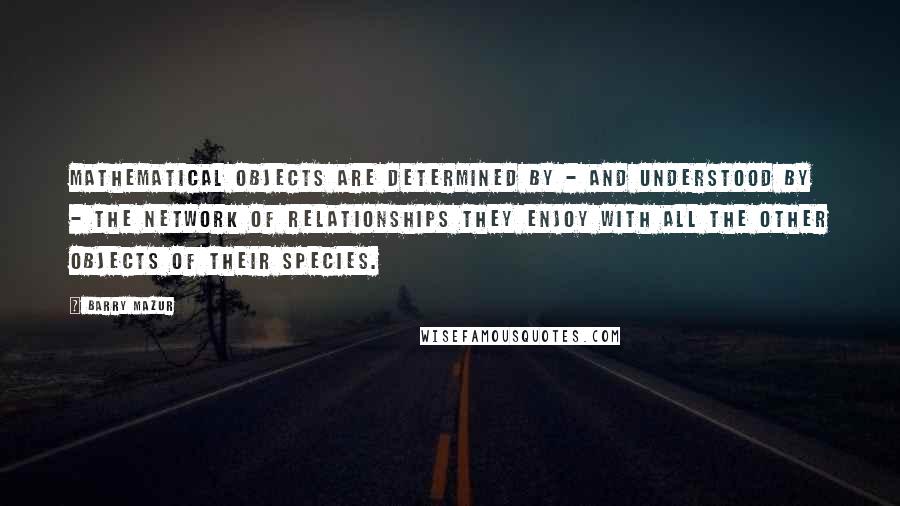 Barry Mazur Quotes: Mathematical objects are determined by - and understood by - the network of relationships they enjoy with all the other objects of their species.