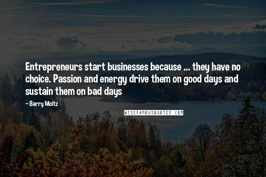 Barry Moltz Quotes: Entrepreneurs start businesses because ... they have no choice. Passion and energy drive them on good days and sustain them on bad days