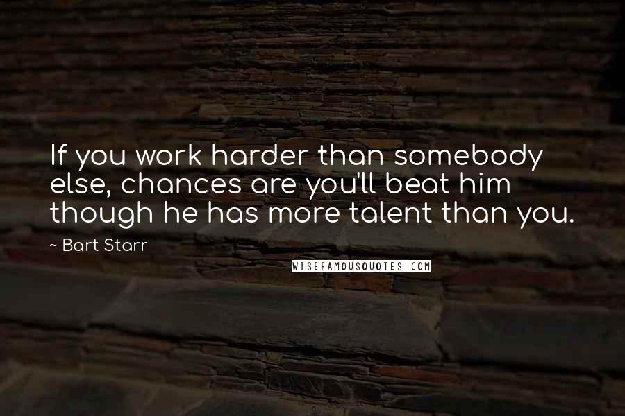 Bart Starr Quotes: If you work harder than somebody else, chances are you'll beat him though he has more talent than you.