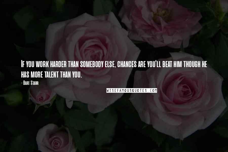 Bart Starr Quotes: If you work harder than somebody else, chances are you'll beat him though he has more talent than you.