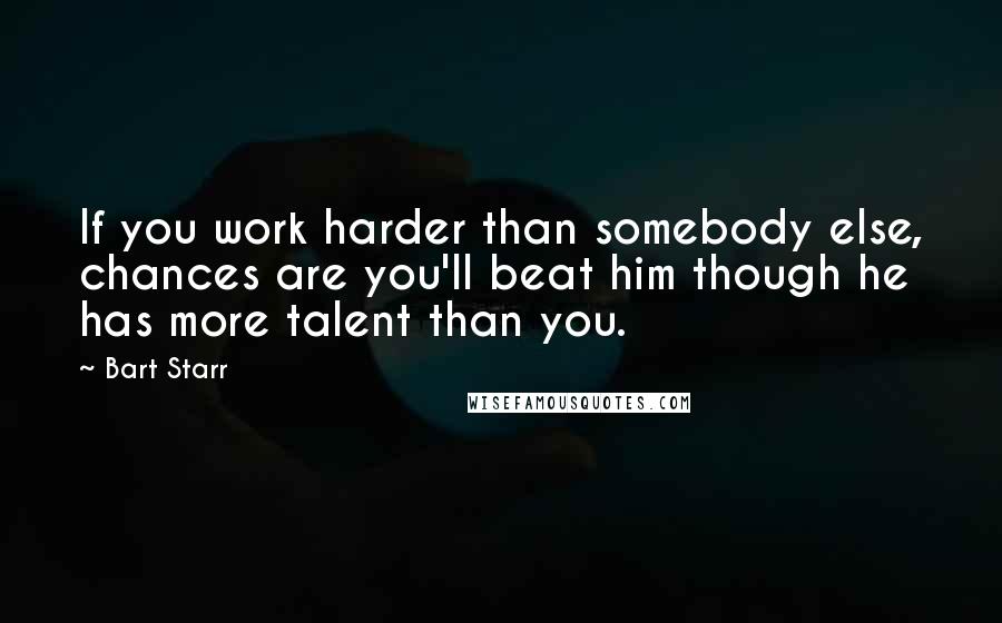 Bart Starr Quotes: If you work harder than somebody else, chances are you'll beat him though he has more talent than you.